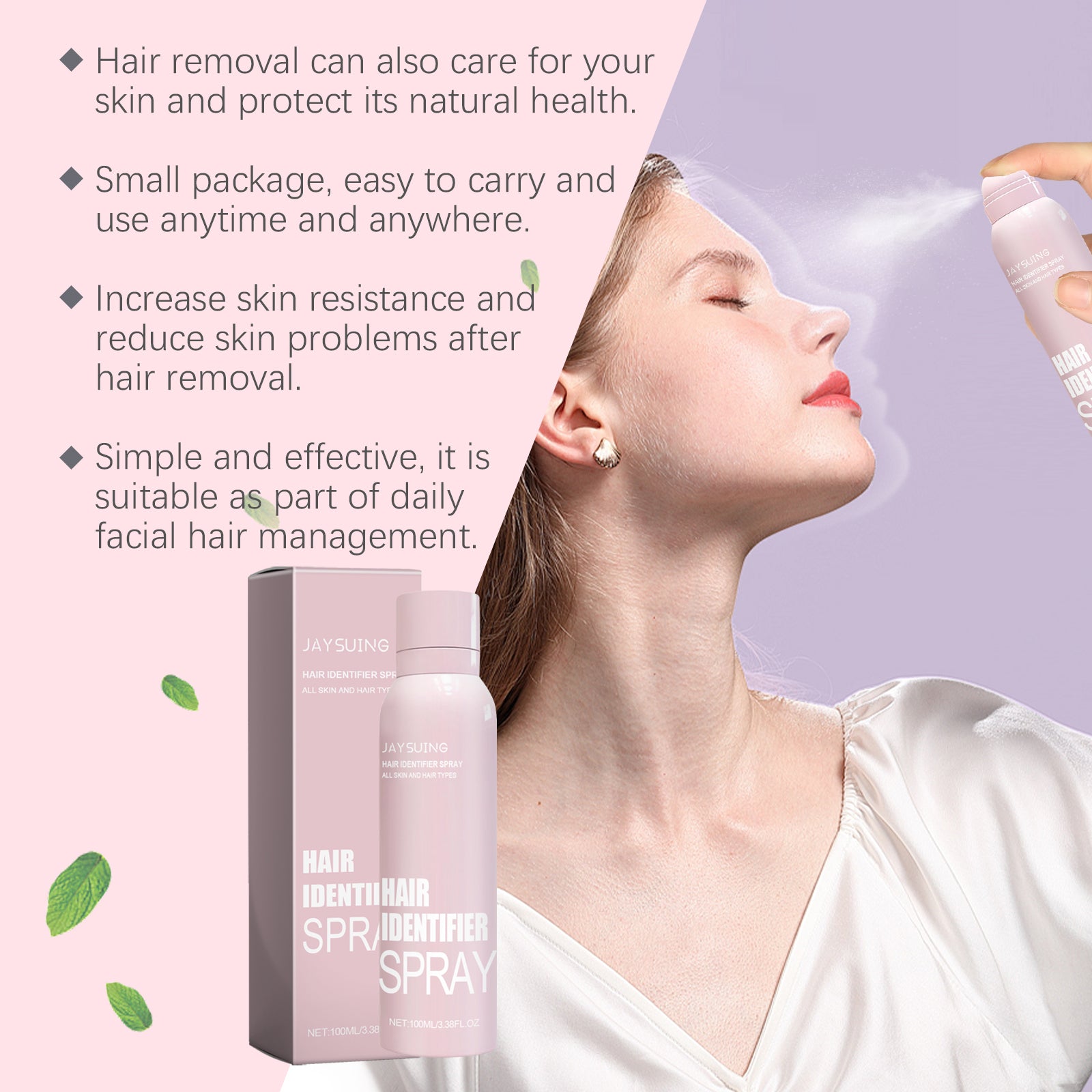 Jaysuing Facial Hair Removal Spray – Gentle Face Hair Remover Mist