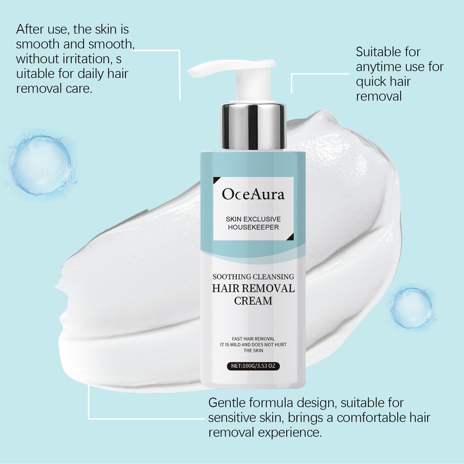 OceAura Gentle Hair Removal Cream – Smooth Body & Leg Hair Remover