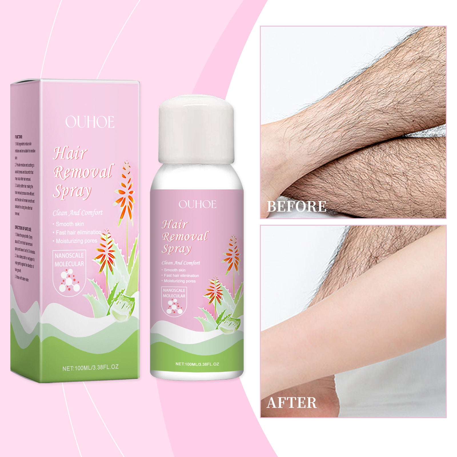 OUHOE Hair Removal Mousse Spray – Gentle Body & Leg Hair Remover