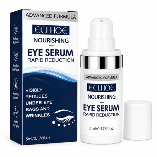 Eelhoe nourishing eye serum packaging and bottle on a white background