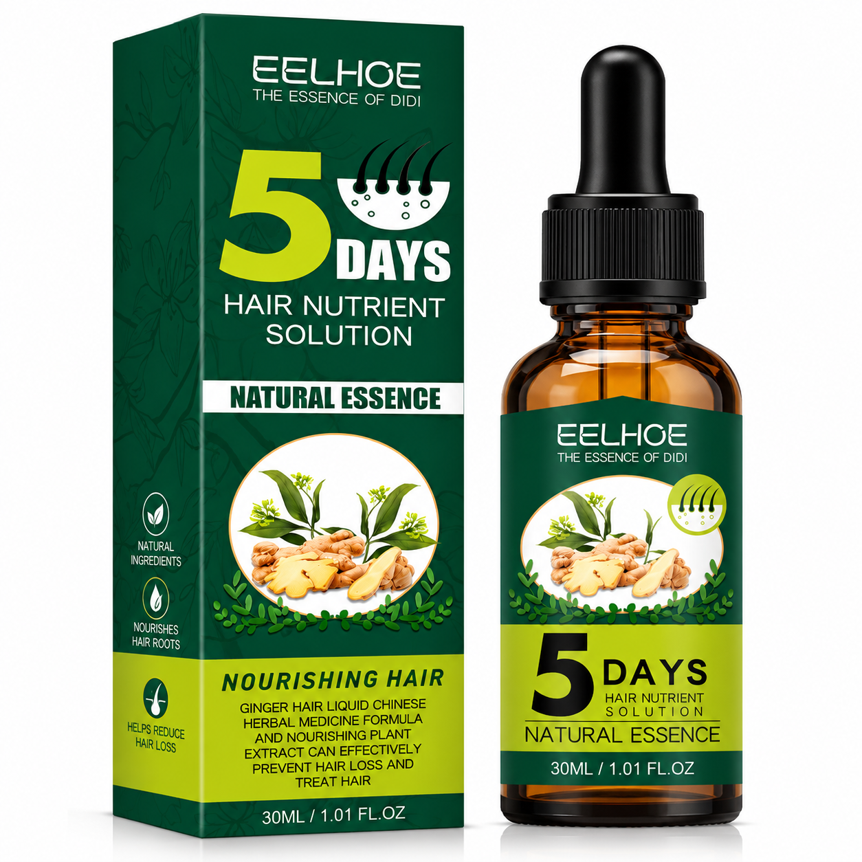 Eelhoe 5 Days Hair Nutrient Solution packaging and bottle on a white background
