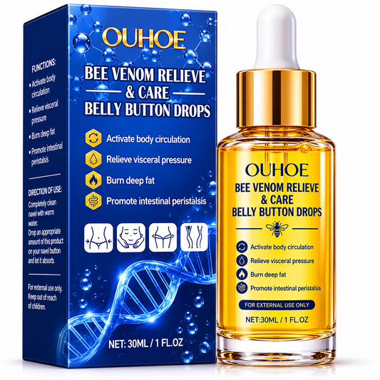 OUHOE Bee Venom Belly Button Drops bottle and packaging on a white background