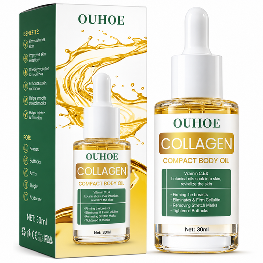 OUHOE Collagen Compact Body Oil with packaging on a white background