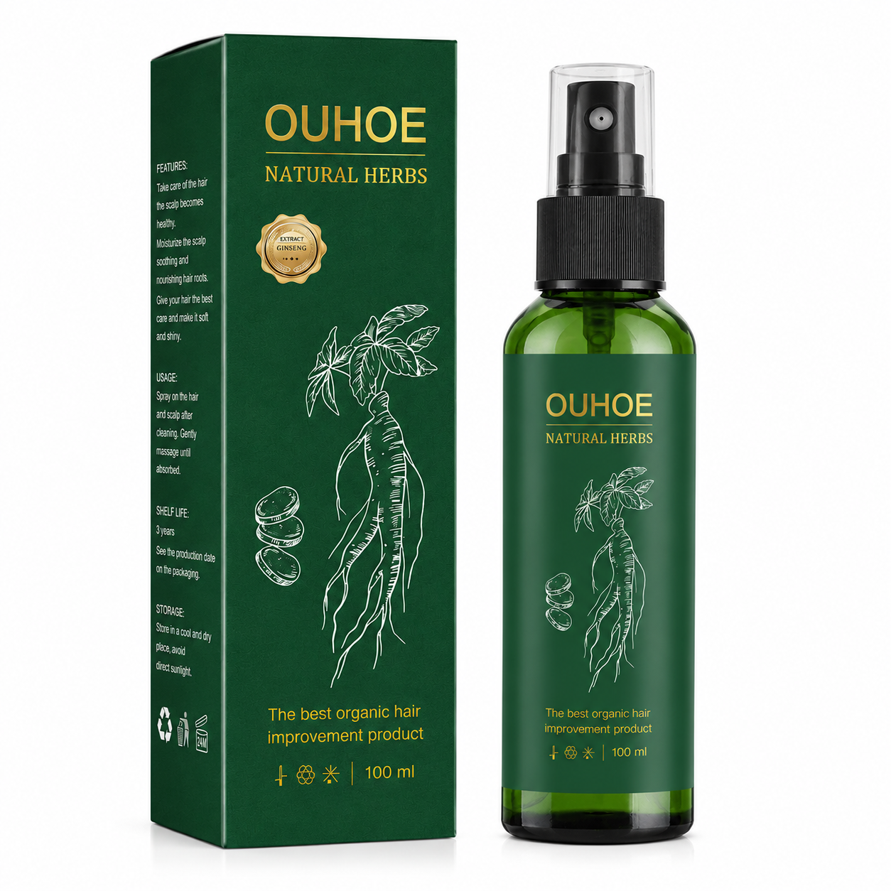 OUHOE Natural Herbs bottle and packaging on a white background