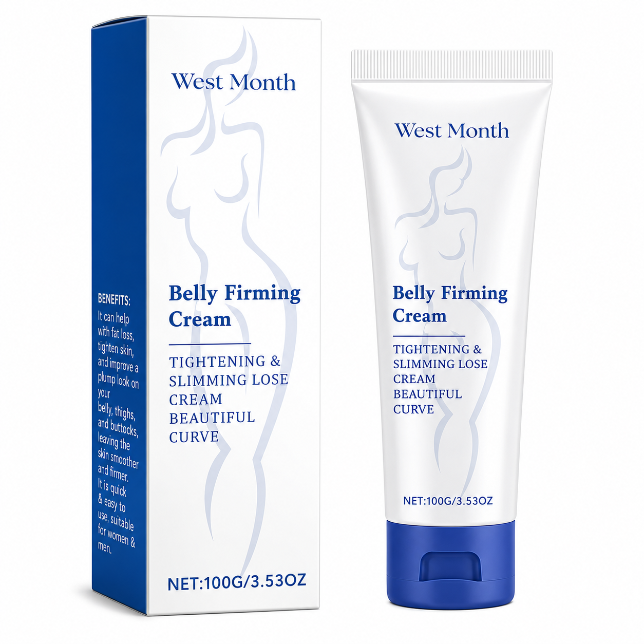 West Month Belly Firming Cream with packaging on a white background