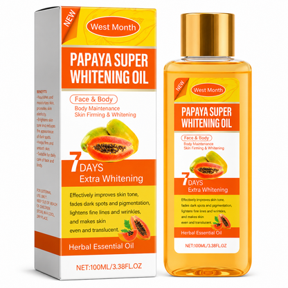West Month Papaya Super Whitening Oil packaging and bottle on a white background