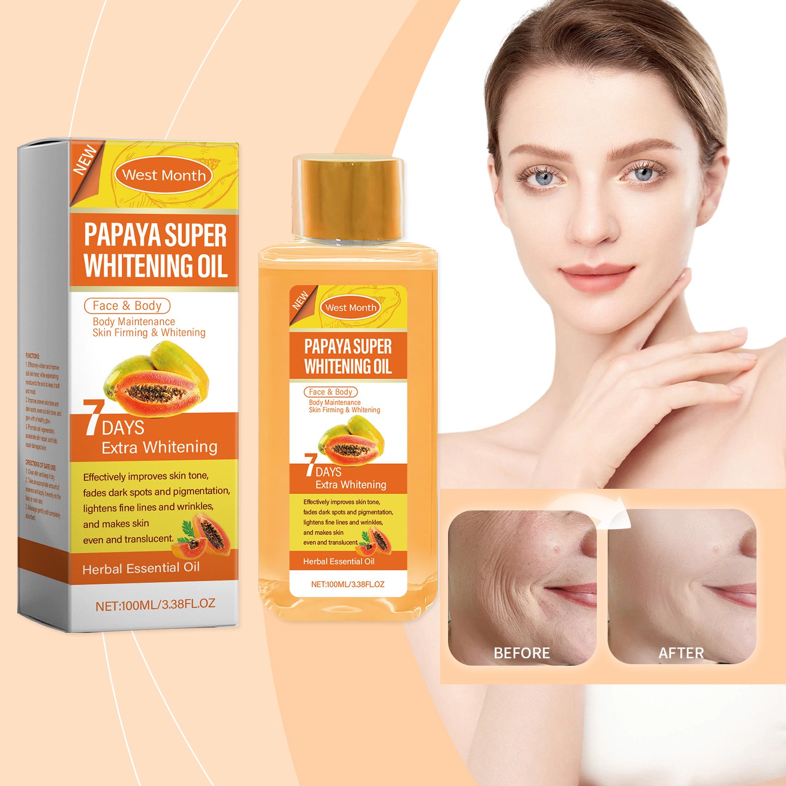 West&Month Papaya Body Oil – Hydrating Skin Glow Massage Oil