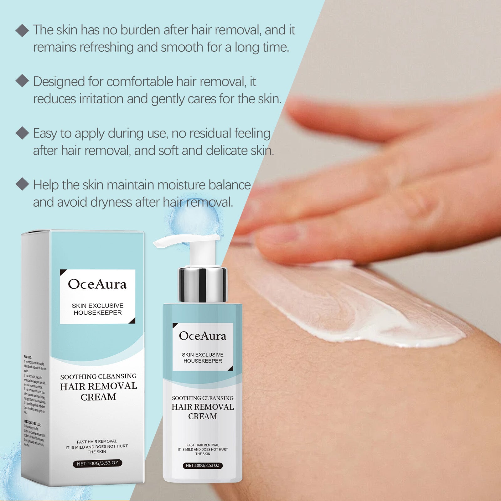 OceAura Gentle Hair Removal Cream – Smooth Body & Leg Hair Remover