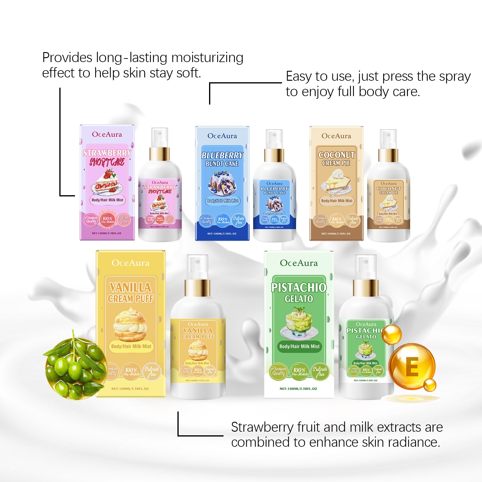 OceAura Vanilla Body Mist & Hair Spray – Hydrating Moisturizing Spray