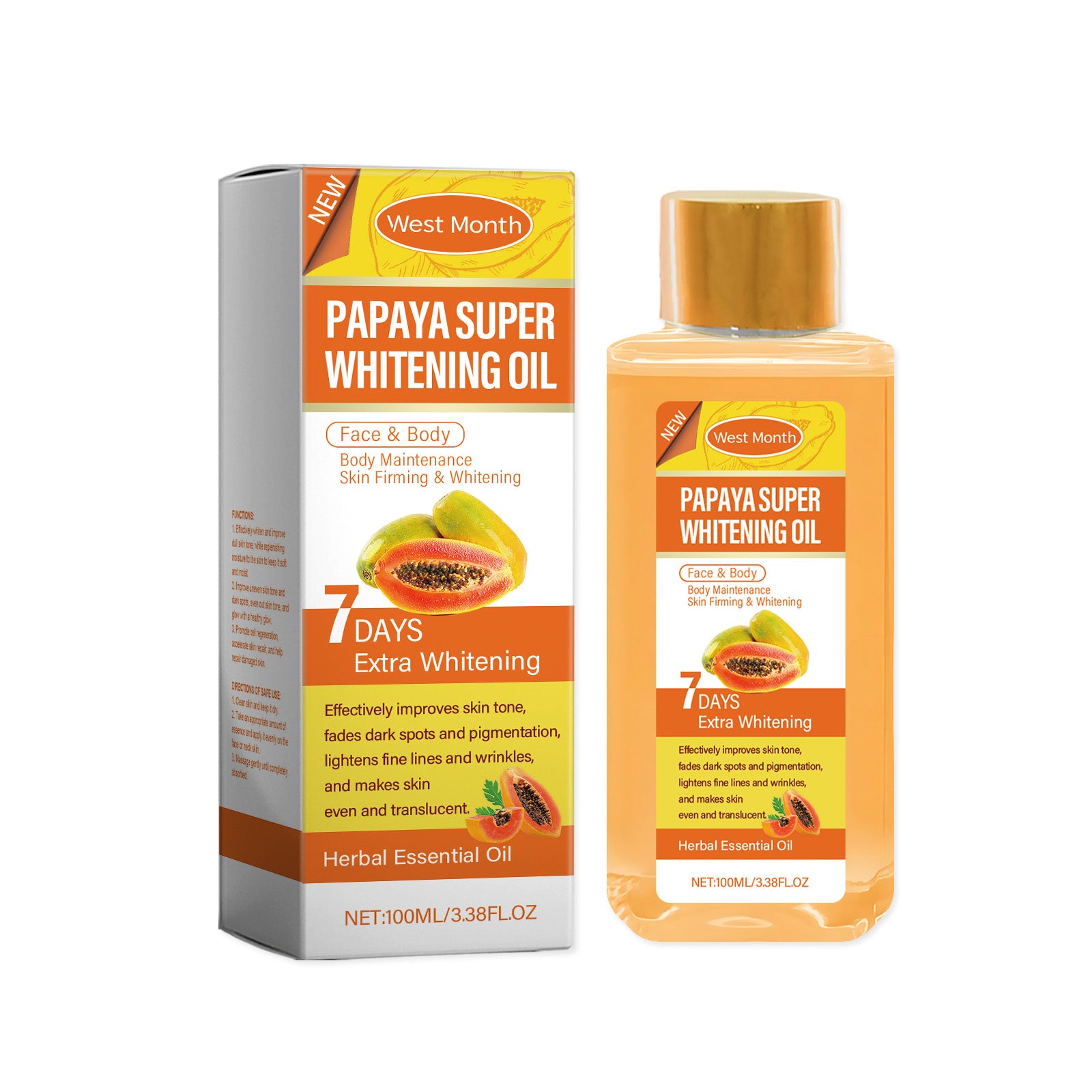 West&Month Papaya Body Oil – Hydrating Skin Glow Massage Oil
