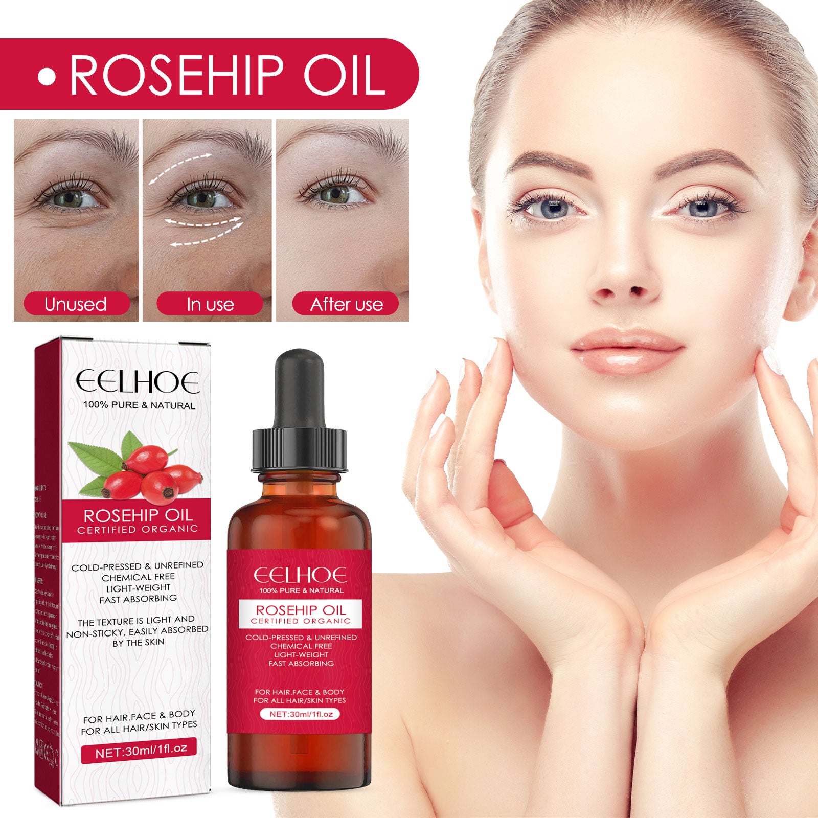 EELHOE Rosehip Facial Oil – Hydrating Glow Face & Body Oil