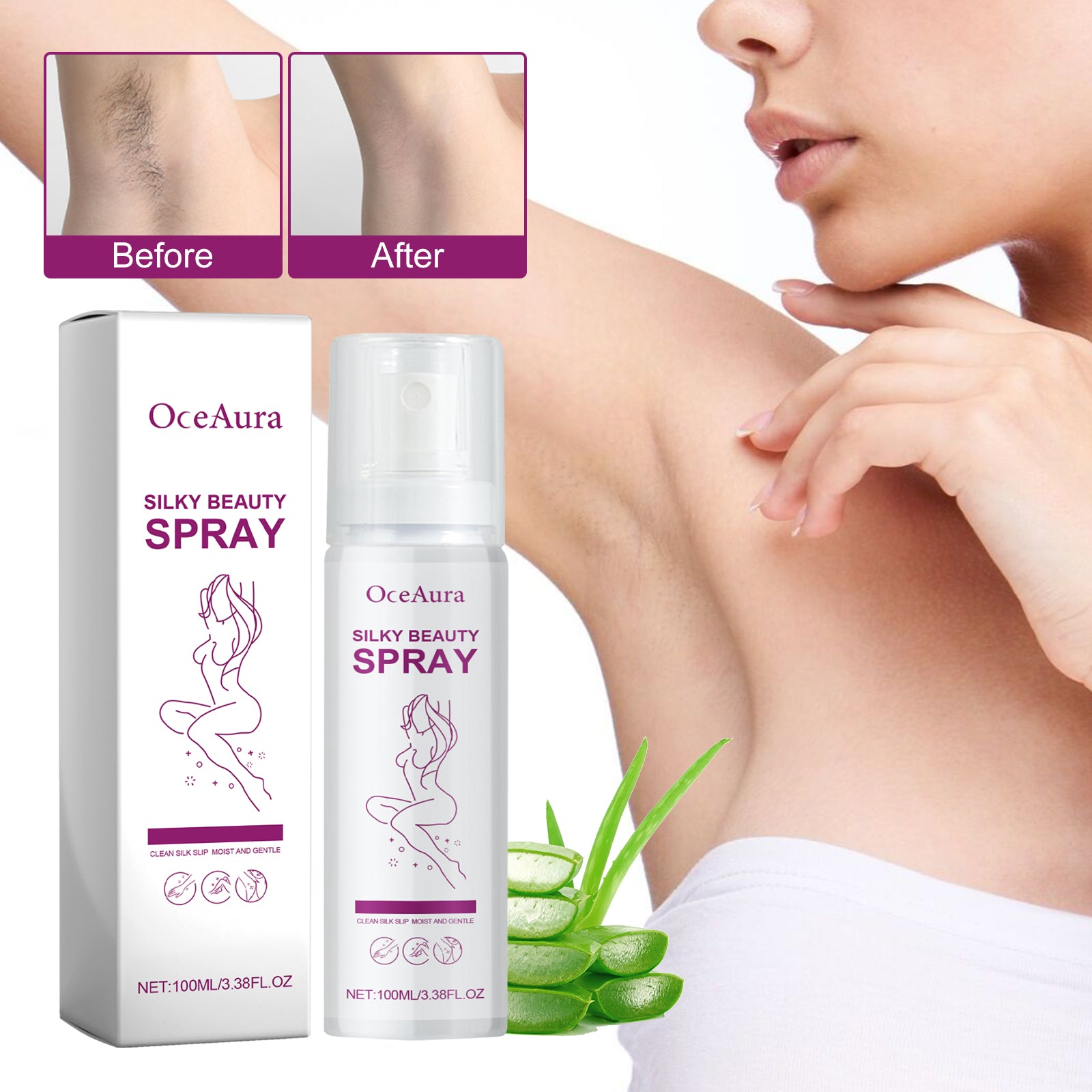 OceAura Hair Removal Spray – Gentle Body & Underarm Hair Remover