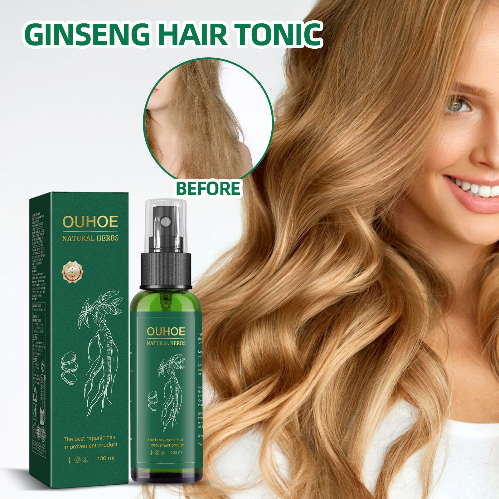 OUHOE Ginseng Hair Growth Lotion – Scalp Nourishing Hair Care Spray